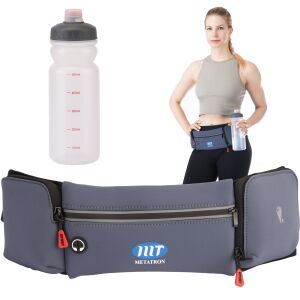 Set borsetă sport cu bidon de 500 ml, impermeabilă, cu 3 buzunare și orificiu pentru căști