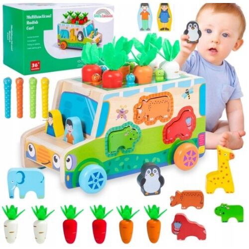 Montessori oktatójáték, formaválogató, karakterekkel, sárgarépával és állati építőkockákkal, fiúknak és lányoknak 2 3 4 éves korig