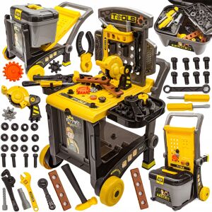 Hordozható munkapad gyerekeknek, szerszámokkal és szerelőeszközökkel, 3 az 1-ben