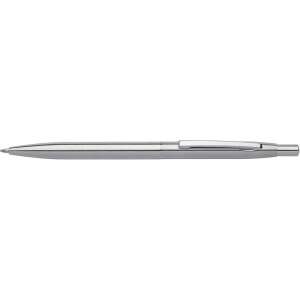 Silver metal ballpoint pen with blue ink, refillable, gravable, 0.8 mm line width - ICO Pen