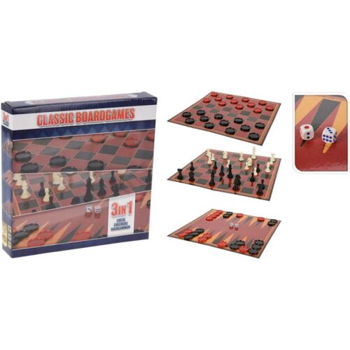 3 az 1-ben Klasszikus Társasjáték szett, sakk, dáma és backgammon - Dominó, sakk