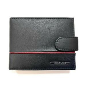Bellugio fekete bőr pénztárca piros csíkkal - Férfi pénztárca