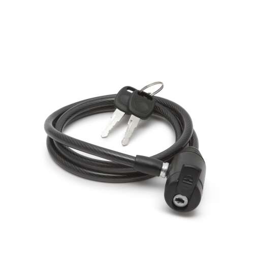 Black bicycle cable lock with keys, 8mm thick, 1 meter long