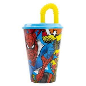 Marvel Spider-Man Trinkbecher mit Strohhalm, 430ml, BPA-frei - Trinkbecher, Becher