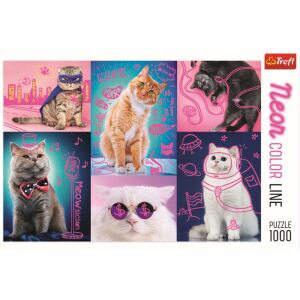 Trefl 1000 darabos Super Neon Macskák kirakós játék, hat vicces macskával neon színekben - Puzzle & Kirakó