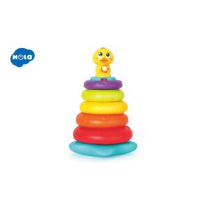Hola Toys Kis Szivárvány Kacsás Halmozó Játék Fényekkel és Hangokkal, színes halmozó gyűrűk, kacsa a tetején, fejlesztő játék babáknak - Fejlesztő játék babáknak