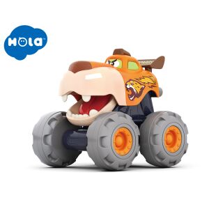 Hola DÜHÖS LEOPÁRD MONSTER TRUCK BABA MONSTER TRUCK játék autó, narancssárga és szürke szörnyeteg autó leopárd arccal, húzd és menj kialakítás - Hola