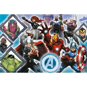 Marvel Avengers Super Shape XL kirakós játék, melyen szerepel Vasember, Amerika Kapitány, Thor, Hulk, Fekete Özvegy, Sólyomszem, Vizió és Háborús Gép - Puzzle & Kirakó