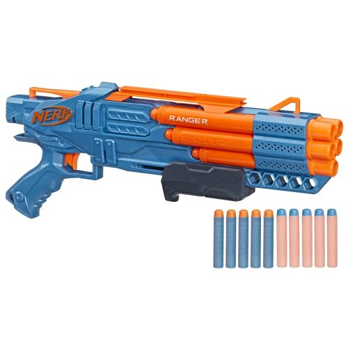 Nerf Elite 2.0 Ranger Blaster, pistol de jucărie albastru și portocaliu cu o capacitate de 5 săgeți, săgeți Nerf incluse