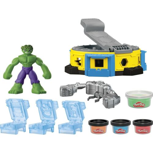 Play-Doh Marvel Hulk Smash & Squish Playset, Hulk akciófigura, Play-Doh 360° Play-Doh nyomógép, M.O.D.O.O.K. figura, I gerendák, csövek és még sok más - Play-Doh