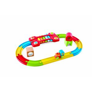 Hape Sensory Railway, set de cale ferate din lemn cu xilofon, pod și blocuri, pentru bebeluși și preșcolari - Tren, element feroviar, autostradă