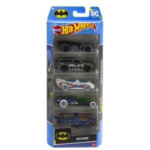 Set de 5 mașini Hot Wheels Batman, include Batmobil, mașină de poliție, mașină Joker și multe altele - Mercaton