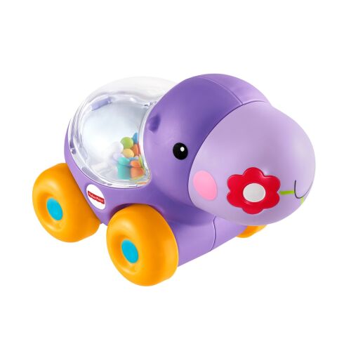 Fisher-Price Pop 'n Play Víziló, lila víziló játék kerekekkel és színes golyókkal a belsejében, fejlesztő játék babáknak