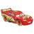 Pohľad zboku na Disney Pixar Autá Lightning McQueen Glow Racers 1:55 mierka die-cast hračkársky automobil, červený so žltými detailmi, svieti v tme