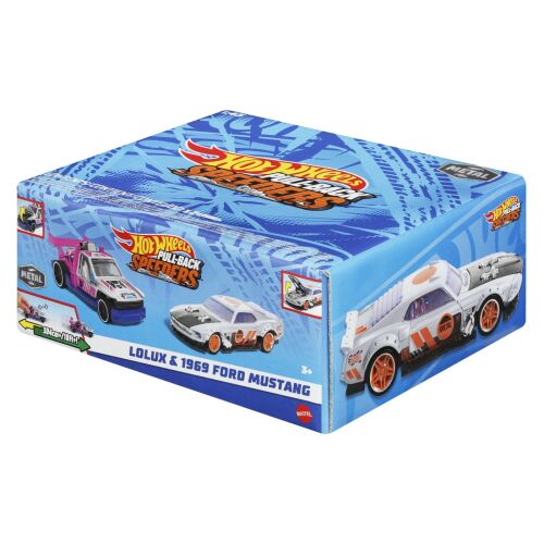 Hot Wheels Speeders visszahúzó autók 2-es csomagja, Lolux és 1969-es Ford Mustang, 1:43 méretarányú, fém öntött autók