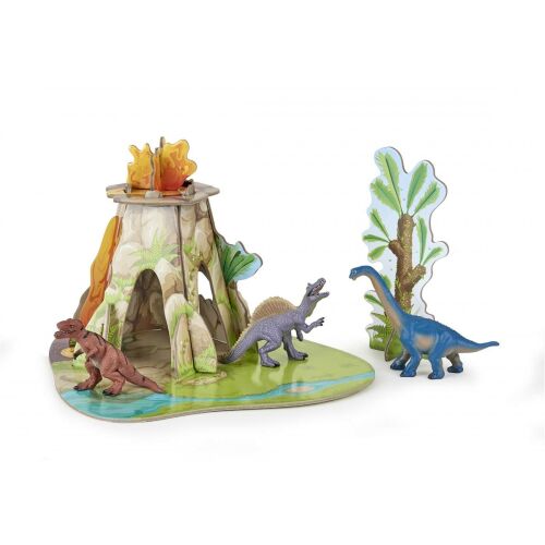 Papo Mini Dinosaur Land játékkészlet vulkánnal, fákkal és dinoszauruszokkal