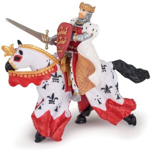 Papo Artúr király és lova figurák, Artúr király lovagol a fehér lován, amely piros és arany páncélban van - Figura