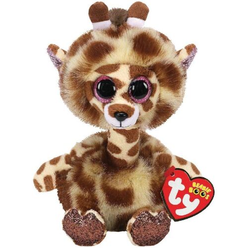 Ty Beanie Boo zsiráf plüssjáték, barna és bézs zsiráf nagy rózsaszín szemekkel, 24cm