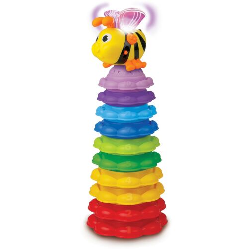 WINFUN Stack 'N Learn Bee and Sunflowers toronyrakós játék, színes virág alakú gyűrűk méhecskével a tetején, oktató játék babáknak - Baba és tipegő