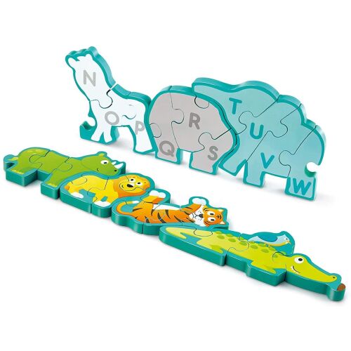 Hape Alphabet & Animal Parade fa puzzle, 26 darab, kétoldalas, állatok és ábécé, 3 éves kortól - Hape
