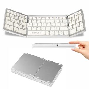 Ultravékony összecsukható billentyűzet, Bragus, Bluetooth 5.0, USB-n keresztül újratölthető, ultrahordozható, kompatibilis Android, iOS, Smart TV-vel, beépített számbillentyűzet, Fehér