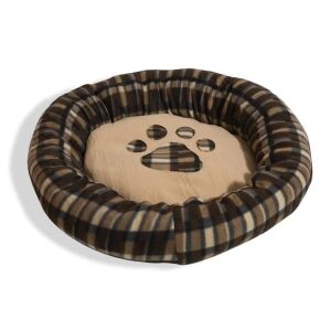 Pat de câine din plaid maro, cu design cu amprentă de labă, diametru 60 cm - Paturi pentru câini