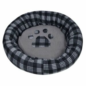 Pat de câine din tartan negru și gri, diametru 60 cm - Paturi pentru câini