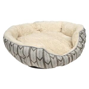 Šedé a biele chevronové psí lôžko s plyšovým béžovým vnútrom - Pelechy pre psov