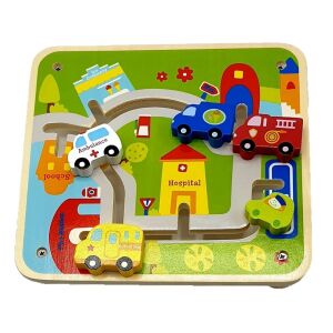 Drevená hračka labyrint Kabi Urban Rail s autami pre batoľatá, 36+ mesiacov - Hračky pre rozvoj škôlkarov