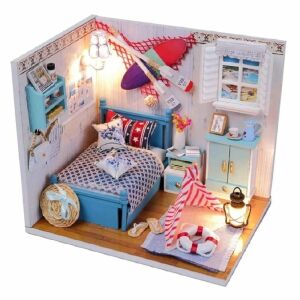 Barkácskészlet Összeszerelhető gyermek faház, bútorokkal, kiegészítőkkel és LED világítással, 14,6x10,5x12,2 cm, több színű