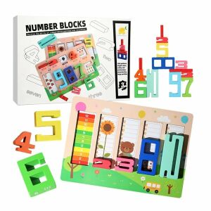 Fa számláló blokkok tanulási játék gyerekeknek, Montessori oktatási készlet, 1-10 számok, színes, 34x24 cm - Fejlesztő játék ovisoknak