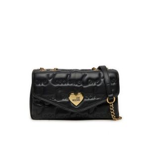 Love Moschino schwarze gesteppte Schultertasche mit goldener Kettenkette und Herzlogo - Zubehör Kleidung