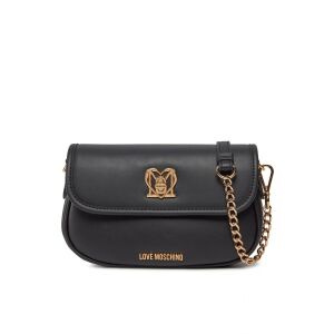 Vedere frontală a unei genți de umăr negre Love Moschino cu curea lanț aurie - Accesorii pentru îmbrăcăminte