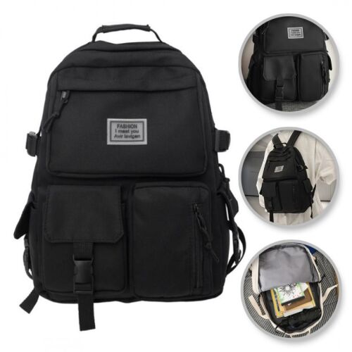 Univerzális sportiskolai hátizsák zsebekkel, fekete, több nézet