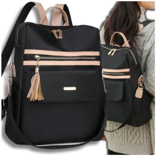 Elegáns fekete női vízálló hátizsák nagy térfogattal.