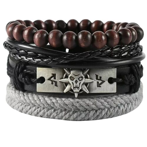 Férfi bőr karkötő készlet gyöngyökkel és koponyával 123407527