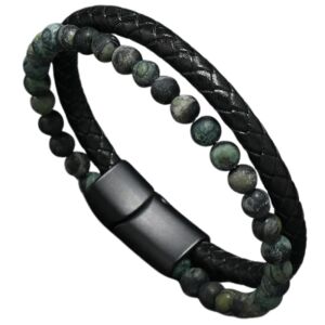 Férfi karkötő természetes zöld kőgyöngyökkel