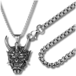 Sebészeti acél japán démonmaszk nyaklánc.