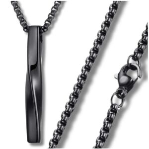 Fekete sebészeti acél férfi nyaklánc spirál medállal.   Fekete férfi sebészeti acél spirál nyaklánc.