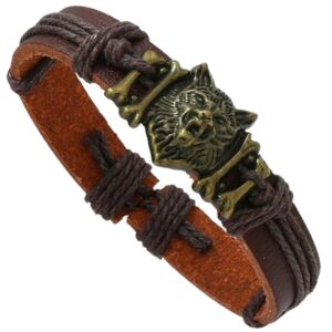 Wilk barna bőr férfi karkötő állítható mérettel