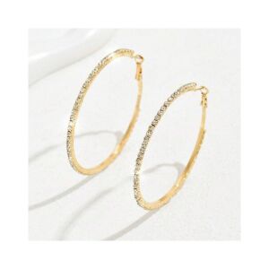 Függő arany fülbevaló kör alakú kristályokkal, 8,5 x 8,5 cm, k1681z.