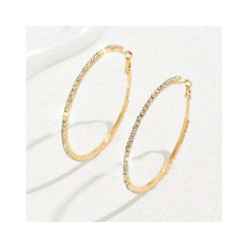 Függő arany fülbevaló kör alakú kristályokkal, 8,5 x 8,5 cm, k1681z. 123408437