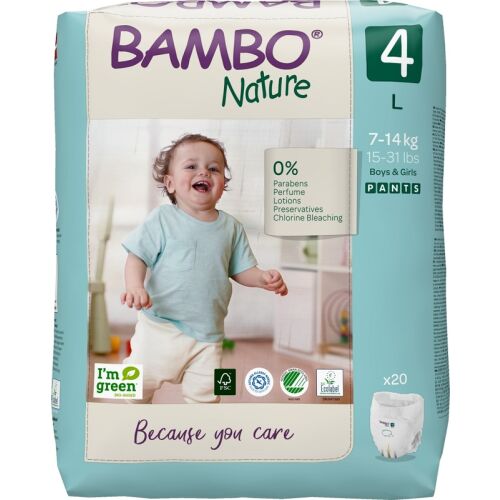 BAMBO Nature 4-es méretű (L) Pelenkanadrág fiúknak és lányoknak, 20 darabos, 7-14 kg