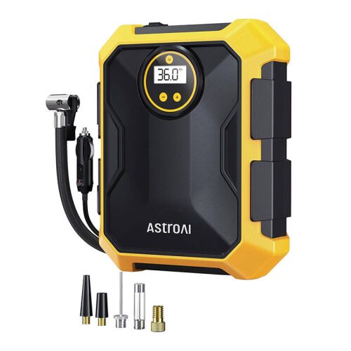 AstroAI CZK-3674 12V DC 100PSI hordozható légkompresszor, sárga, digitális kijelzővel, autógumikhoz, kerékpárokhoz, labdákhoz és egyébhez