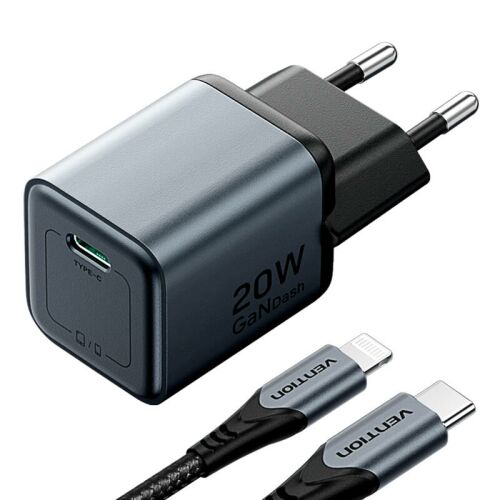 Vention 20W USB-C GaN PD töltő USB-C - Lightning kábellel