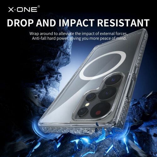X-One Dropguard Magnetic Case Pro tok Samsung Galaxy S25 Ultra-hoz, átlátszó, ütésálló, védő, vezeték nélküli töltéssel kompatibilis