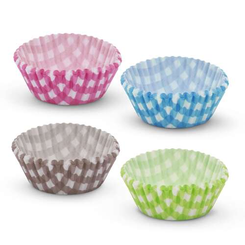 Set de 100 forme de copt pentru muffin cu model în carouri, 4 culori: roz, albastru, maro, verde