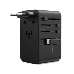 Choetech 70W Reiseadapter mit einziehbarem USB-C-Kabel, schwarz - Netzwerkadapter