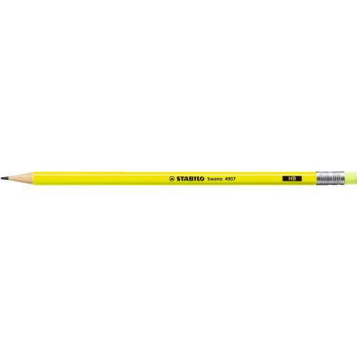 Graphite pencil hb, eraser, neon yellow test stabilo swano
