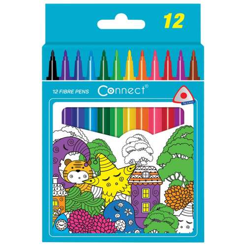 Rostirón, set de stilouri cu vârf de pâslă, corp triunghiular connect, 12 culori